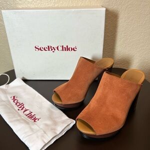 NEW See By Chloe Women's Brown Suede Mules. SIZE 35 1/2